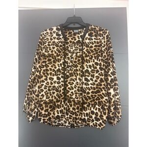 Soho New York & Company Leopard Print Long Sleeve V Neck Blouse Top Size L